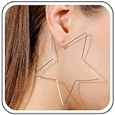 Jugielu Vintage Exaggerated Star Dangle Earrings Large Hollow Star Drop Earrings Gold Big Star Hoop Earrings Bohemia Star Earrings Jewelry for Women