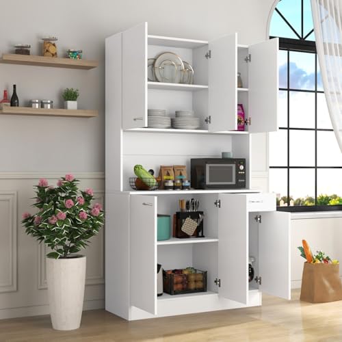KEIKI 70.87" Tall Kitchen Pantry Storage Cabinet with Countertop, 6-Doors, 1 Dr…