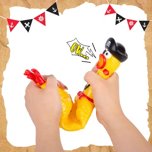 AMOR PRESENT Squeaky Rubber Chicken, Pirate Squeeze Chicken Toy Screaming Rubber Chicken for Halloween Party Favors Prank Novelty Pet Toy