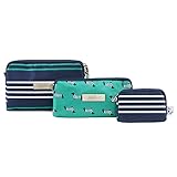 JuJuBe Be Set Travel Accessory Bags, Coastal Collection - Providence - Navy/Teal/White Stripes