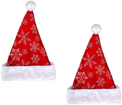 SES Holiday Elegant &amp; Festive Velour Santa Hat with Glitter Snowflake Pattern 17in (2 pack)
