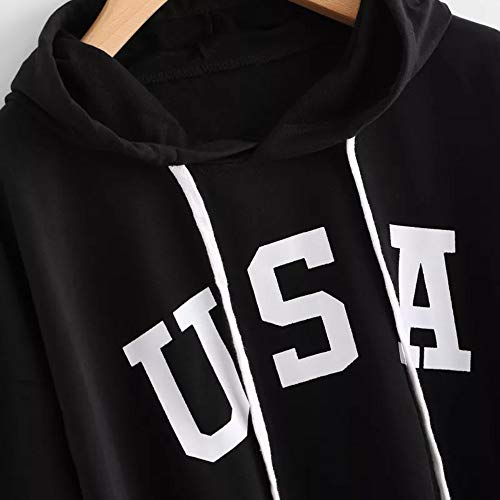 BOLUOYI Pullover Sweaters for Women,Women's Activewear,Women's Hoodie Letter Flag Printed Sweatshirt Long Sleeve Pullover Tops Blouse,Black,M