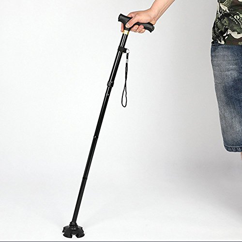HaiYC 1 Pc Adjustable Folding Walking Cane Adjustable & Portable Aluminum Alloy LED Walking Stick Mobility Aid for Old Gentleman or Lady Black
