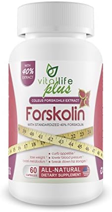 Best Forskolin Extract 40% Coleus Forskohlii 60 Count Capsule All Natural Dietary Supplement and Appetite Suppressant Promotes Metabolism Boost to Support Weight Loss and Fat Reduction.