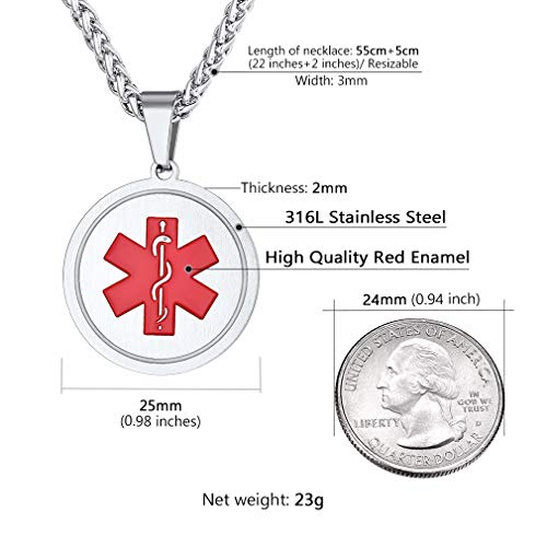 Supcare Tag Necklace Pendant Medical Alert ID Jewelry Stainless Steel for Women/Men/Children, Medical Emergency Identification Dog Tag Necklace Jewelry