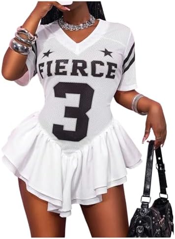 varsity jersey dress SUMWON WOMEN Lace Overlay Mini Dress With Jersey Number NYC Varsity Style Football Team Inspired Short Length Sporty Glamorous Party ClubwearMISSGUIDED