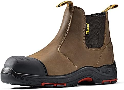 SAFETOE Mens Work Boots Steel Toe Chelsea Safety Boots Cow Leather
