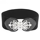 Women Rhinestone Detailing Metal Hook Buckle Waistbelt Band Red