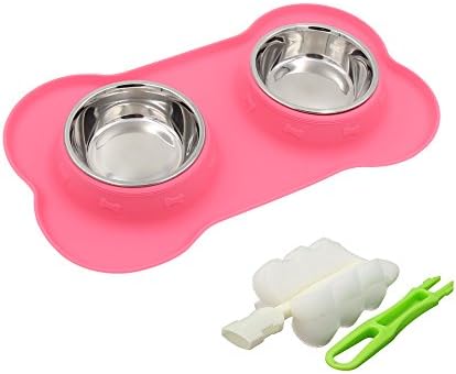FAMONEY Dog Bowls Stainless Steel Dog Bowl with No Spill Non-Skid Silicone Mat 12/24/48 oz Feeder Bowl Pet Bowl for Dogs Cats and Small Pets (Pink S Size)