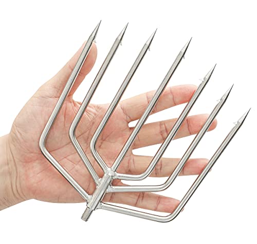 Stainless Steel 7 Prong Fishing Harpoon Gaff Barbed Diving Spears Gig with 8mm thread (7-Prong Flat Harpoon)