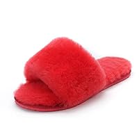 Millffy Wool Fur Home Slippers Sheepskin Slippers Fur Slippers Home Shoes Lambskin Slippers (7-8 M US, Red)