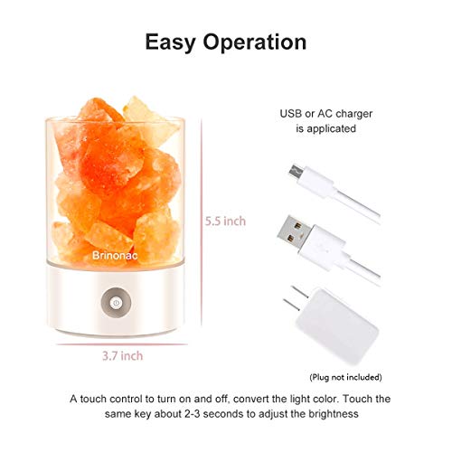 Himalayan Salt lamp,Brinonac Pink Crystal Rock lamp,Sea Salt Rock Lamps,Night Light, Effective Air Purifier with Dimmable Touch Switch for Home and Office or as Holiday Gift
