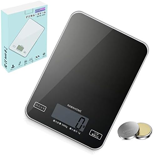 最新版 日本版 キッチンスケール 本店 デジタルスケール 1g単位 クッキングスケール 最大5kgまで 計量可能 高精度センサー 多機能食品 スケール 食品用電子はかり 日本語取扱説明書付 Cr32電池付属 防水 デジタル 料理用測り 電量不足提示 自動パワーオフ ブラック