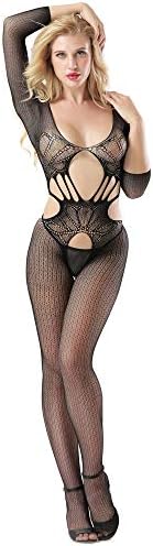 Jelove Womens Lingerie Bodysuit Fishnet Bodystocking Tight Babydoll （Black-1）