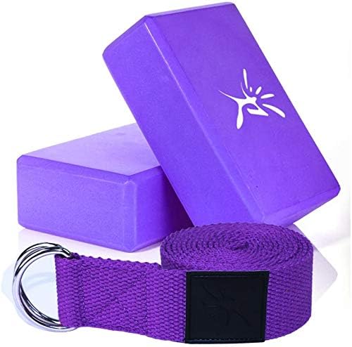 Risefit Yoga Blocks 2 Pack with Yoga Strap Set, High Density EVA Foam Soft Non-Slip Yoga Blocks 9”x6”x3” - Improve Balance and Flexibility, for Yoga, Workout, Stretching, Fitness & Gym, for Women