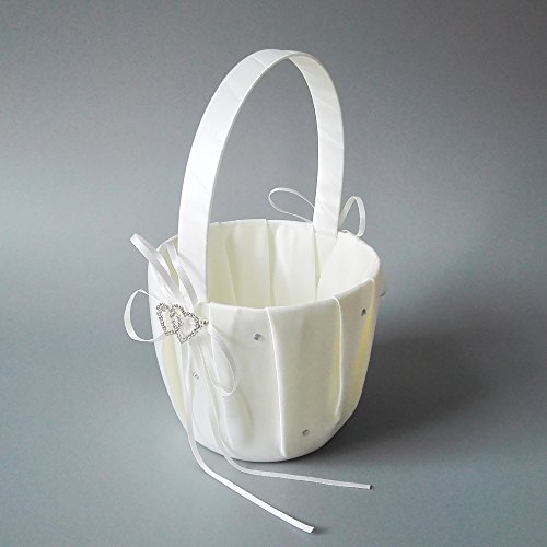 Wedding Flower Girl Basket Rings For Ring Bearer Pillow Garter Guest Book Pen Wedding Set Decoration Ribbon Ceremony Party Favors For Guests (Double Heart Ivory) - Thumbnail 4