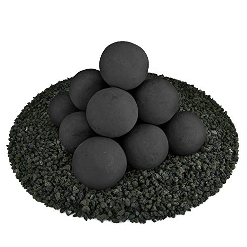 Ceramic Fire Balls | Set of 14 | Modern Accessory for Indoor and Outdoor Fire Pits or Fireplaces - Brushed Concrete Look | Midnight Black, 4 Inch