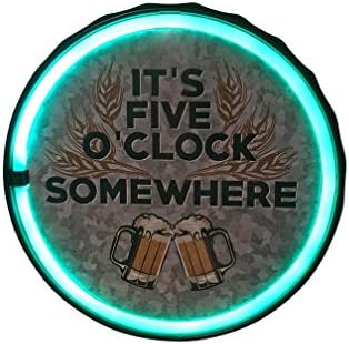 It's Five O'Clock Somewhere LED Neon Rope Sign, 12" Round Bottle Cap Shaped, Lights Up Via Batteries or Included USB Cable, Wall Decor For Home, Bar, Man Cave, or Garage