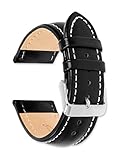 deBeer brand Breitling Style Oil Tanned Leather Watch Band (Silver & Gold Buckle) - Black 20mm