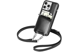 LUCKYCOIN for Apple iPhone 14 Pro Max 6.7 in Crossbody Lanyard Leather Wallet Phone Case with Wrist Strap,Purse Phone Case with Card Holder for Women,Pockets Wallet Case with Removable Shoulder Strap - Black