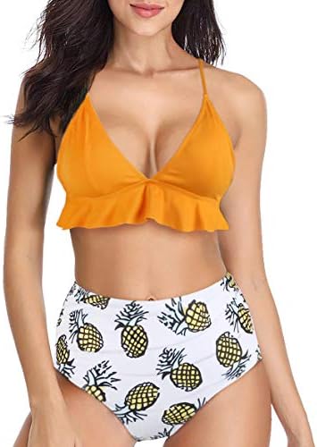 Hotelvs Womens High Waisted Bikini Swimsuit Pineapple Print Two Pieces Swimwear for Teens Tops + Bottoms