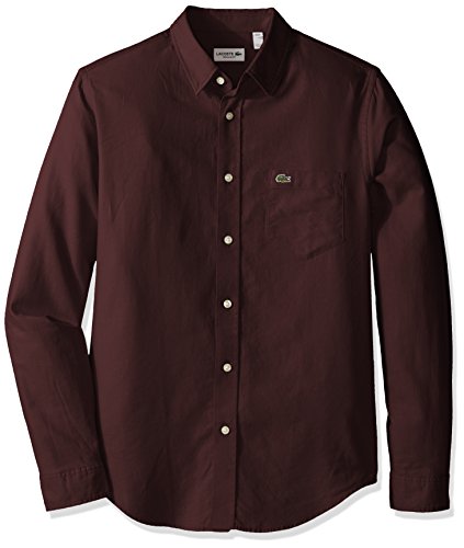 Lacoste Men's Long Sleeve Pique Jacquard Pattern Woven Shirt, CH9877-51, Vendange/Vertigo, 42