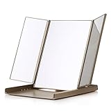 Readaeer Foldable Makeup Travel Mirror with 3 Panels (Champagne)