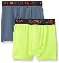 Jockey Big Boys' Performance Boxer Brief, Iron Grey/Neon Citrus, Medium (Pack of 2)