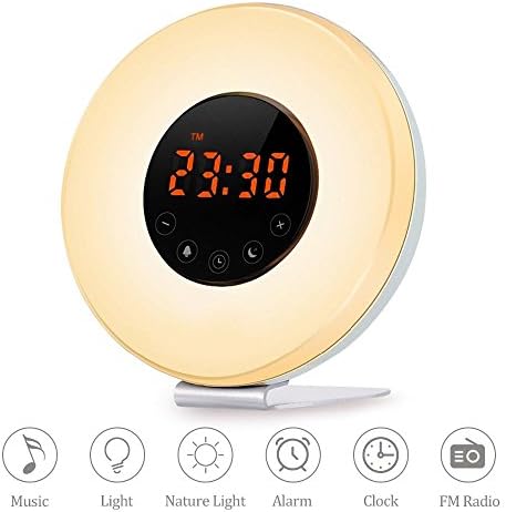 Amisofia Sunrise Sunset Simulation Wake Up Light Alarm Clock Snooze Function Touch Controlled with 6 Nature Sounds 10 Brightness Levels 7 Colors Night Light, FM Radio Digital Alarm Clock