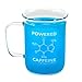 Premium Laboratory Beaker Mug - Powered By Caffeine - Borosilicate Glass 14 oz Capacity - Caffeine Molecule on Front and Funny Graduation Scale on Back