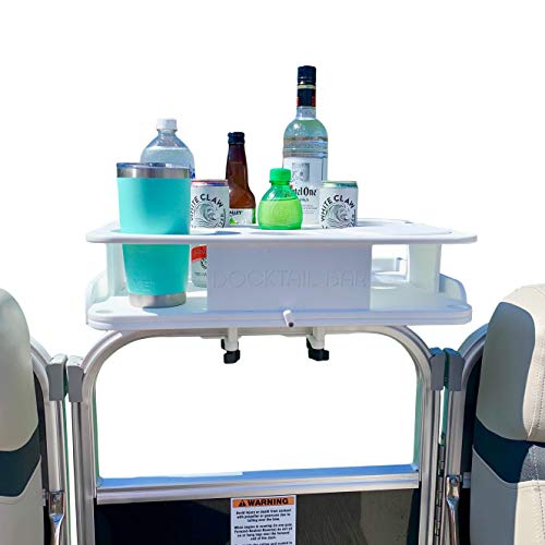 Docktail Bar Pontoon Boat Cup Holders Table Accessory - These Boating Accessories Effortlessly Clamps on 1 1/4" Pontoon Rails - Holds Cups Bottles and Bowls for Snacks - Starboard Weatherproof