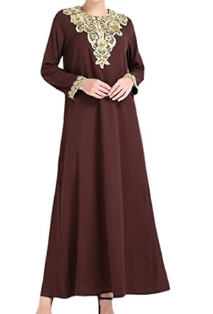 Zimaes Women's Long Sleeve Floral Printed Islamic Muslim Dress