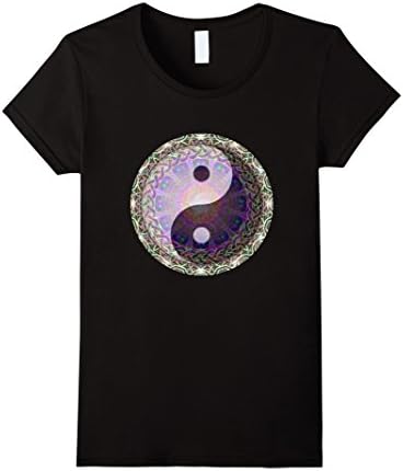 Womens Yin Yang with Sun Mandala T Shirt by Amelia Carrie Medium Black