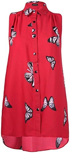 Womens Plus Dip Hem Shirt Ladies Butterfly Print Hi Lo Sleeveless Long Top 14-28