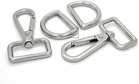 CRAFTMEmore 2 Sets Silver Swivel Push Gate Snap Hooks Lobster Claw Clasp Come with D-Rings Purse Findings (1 inch, Silver)
