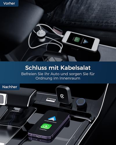 WityEye CarPlay and Android Car Wireless Adapter 2 in 1, V5.3 Bluetooth Stable Connection, Fast 5.8 GHz WiFi, for Apple iPhone iOS 10+, Smartphone Android 11+