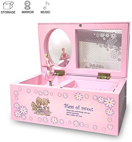 EFFIE Music Jewelry Box Storage Case with Ballerina for Little Girls, Pink