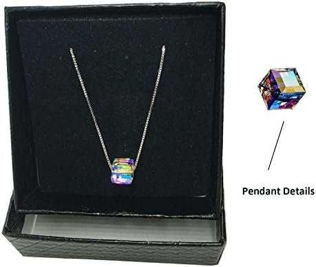 Platinum-Plated Box Chain Necklace with Solitaire Swarovski Elements BlingBling Pendant