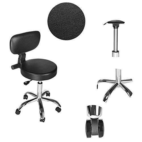 Staron Hydraulic Lift Height Adjustable Rolling Swivel Stool Chair with Round Beauty Seat with Backrest for Treatment of Salon,Massage, Factory, Shop (Black)