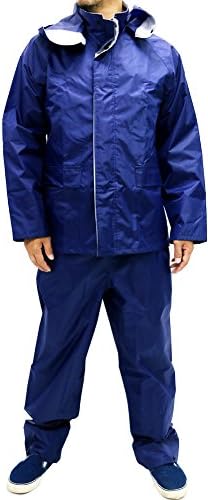 Noxus Men's Rain Suit Hoodie Rain Jacket and Pants Rainwear Sets Waterproof (Large, Navy)