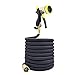 Podura Expandable Garden Hose with Triple Latex Core, Solid Brass Connectors and Metal Nozzle fit for Electric Pressure Washer,Garden Watering (100Ft, Black)