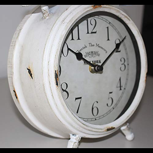 MODE HOME Vintage Cream Desk and Shelf Clock Decorative Table Clock on Stand Rustic Mantle Clock Non-Ticking