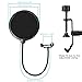 Pop Filter,Double-layer MIC Wind Screen,SOONHUA Round Clip-On Pop Mask Shield with 360 Degree Flexible Metal Gooseneck Holder Screw Clamp for Recording Vocals