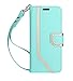 FYY Leather Case with Mirror for Samsung Galaxy S8 Plus, Leather Wallet Flip Folio Case with Mirror and Wrist Strap for Samsung Galaxy S8 Plus Mint Green