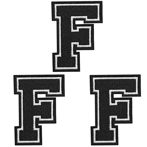 TACVEL 3 Pieces Iron on Letter Patch, Full Embroidery Letter Patch, Iron Alphabet Letter A-Z Iron on Sew on Patches for Clothes, Dress, Hat, Socks, Jeans, DIY Accessories, 3.14inch (Black, F)