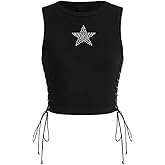 SOLY HUX Women's Tank Tops Y2K Sleeveless Ribbed Star Crop Tank Top Summer Going Out Tops