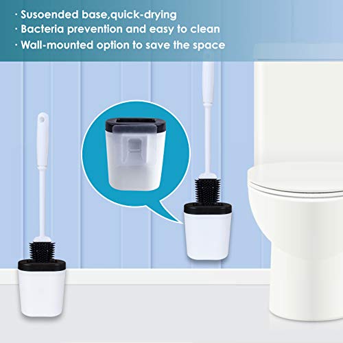 FOOLS ALIBAI Hygienic Toilet Brush Silicone and Holders Upgraded Modern Design, Bathroom Toilet Bowl Brushes with Quick Drying Holder Set (Mounted Wall)
