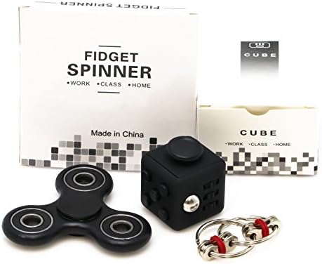 Black Fidget Spinner Hand Toy 2 to 5 Minutes Spin Time | Fidget Cube v2 Ring | Stress Reducer - Fidget kit