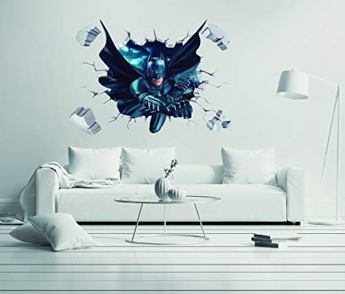 Batman - 3D Smashed Wall Effect - Wall Decal for Home Nursery Kids Decoration (Wide 15"x11" Height)