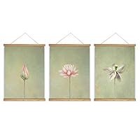 3 Panel Hanging Poster with Wood Frames Lotus Canvas Artwork Wall Picture Home Decoration - 18